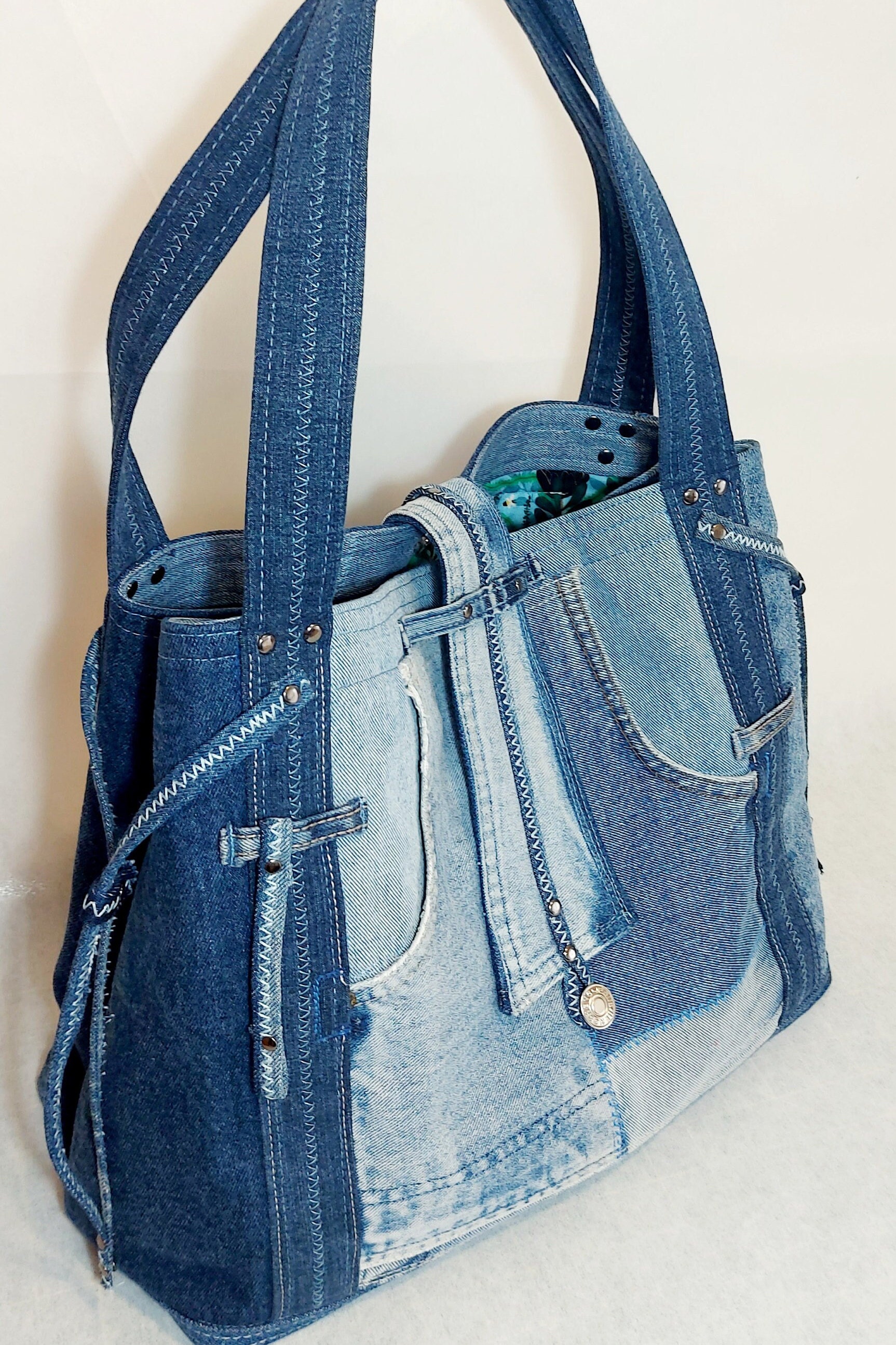 Hand Crafted Large Denim Tote Bag Made From Pre-loved Jeans - Etsy