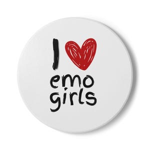 I Heart Emo Girls Ceramic Coaster | Nostalgic Heart Design (Cork Backing)