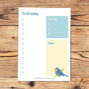 To Do Today bird-themed notepad | Daily Task Organizer