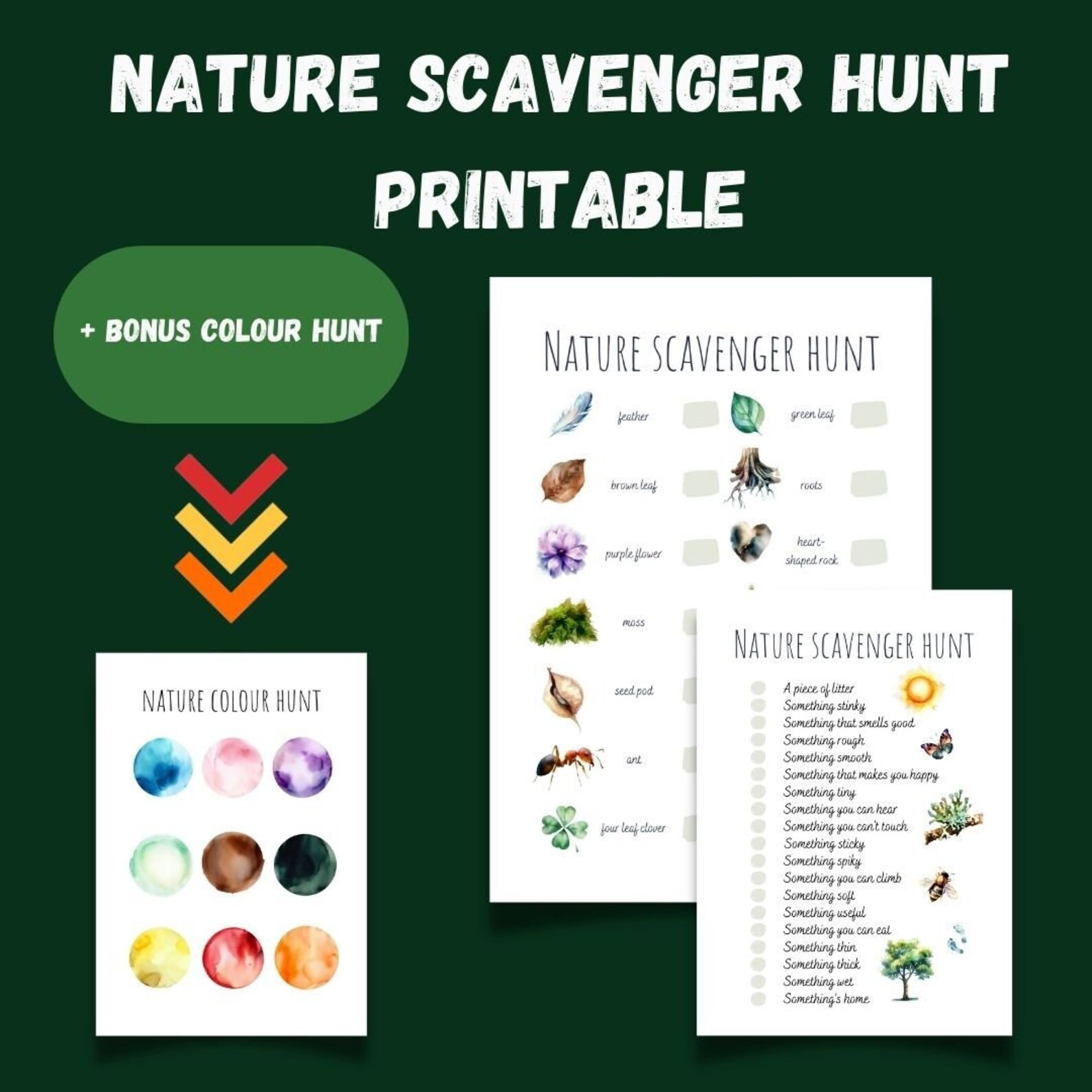 Nature Scavenger Hunt / Printable Scavenger Hunt for Kids / Color ...