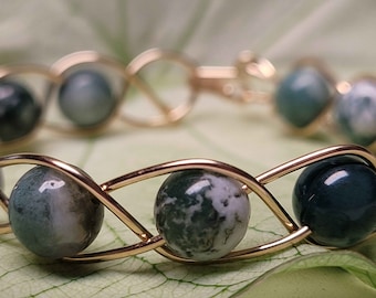 Handmade Wire-Wrapped Gold-Filled Wire and Tree Agate Bracelet