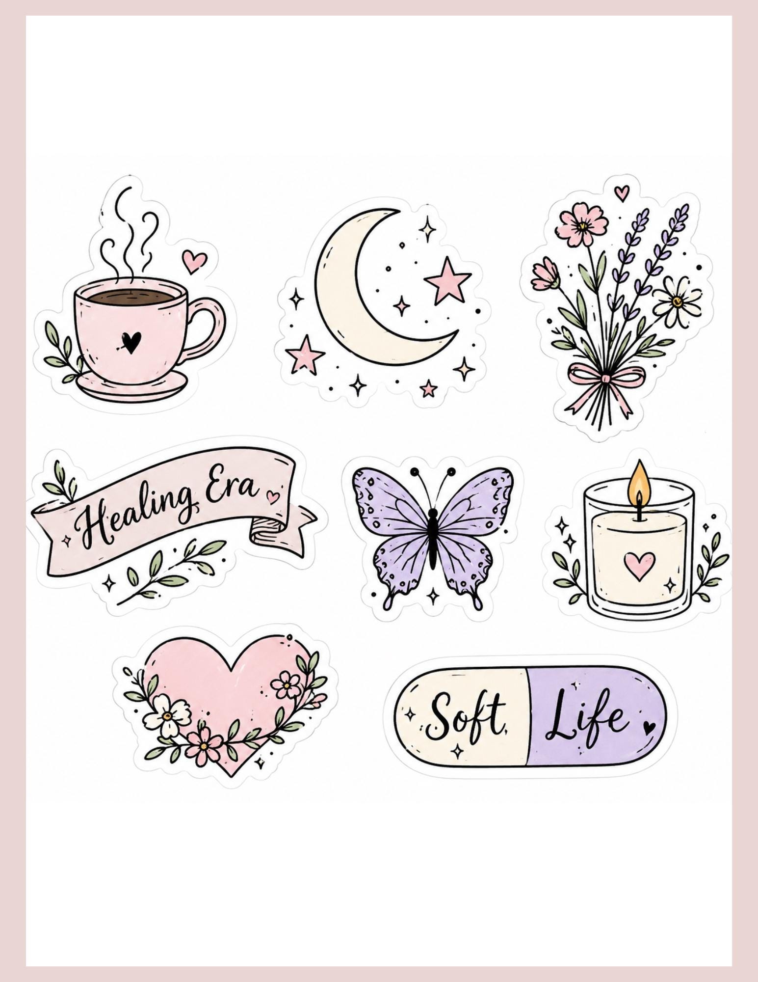 Soft Girl Aesthetic Sticker Sheet | Healing Era Digital Stickers ...
