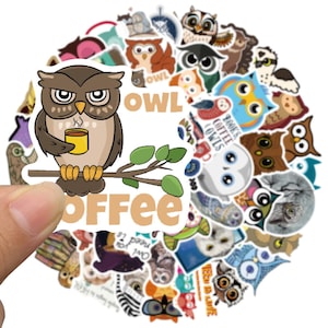 Pack of 50 Books Coffee Owls Animal Cartoon Stickers Collection A for Water Bottles Teens Bicycles Guitar Phone Laptop Decals Skateboard