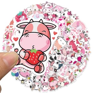 Pack of 50 Pink Cow Animal Cartoon Drawing Stickers Collection 2 for Water Bottles Teens Bicycles Guitar Phone Laptop Decals Skateboard
