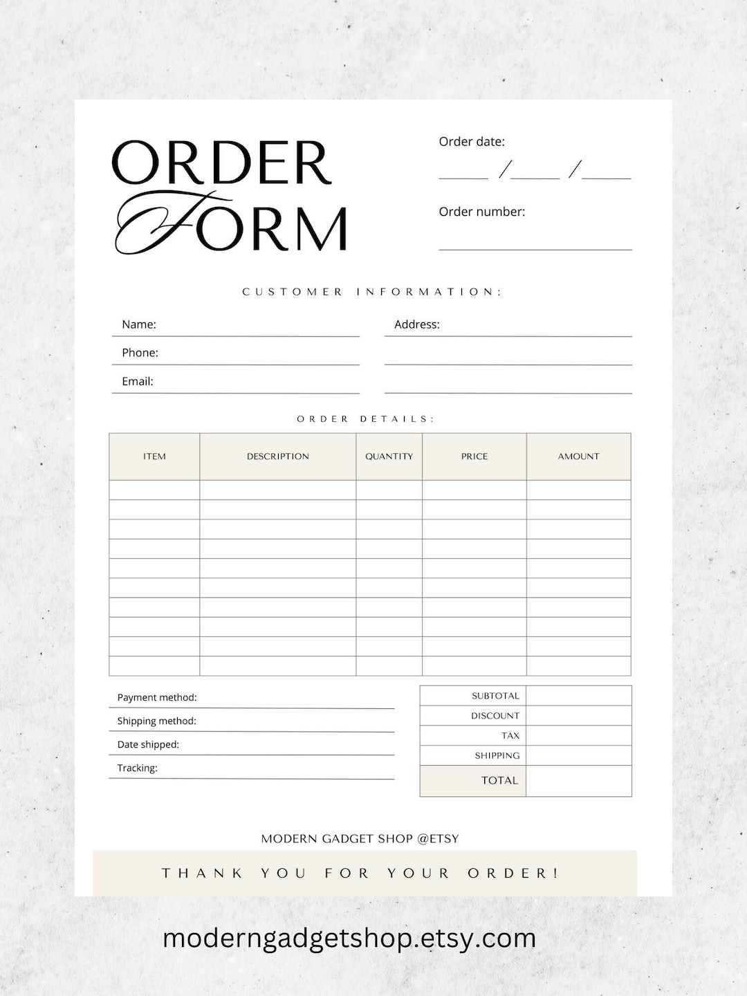 Printable Order Form Template Classic. Editable PDF Word Google Docs