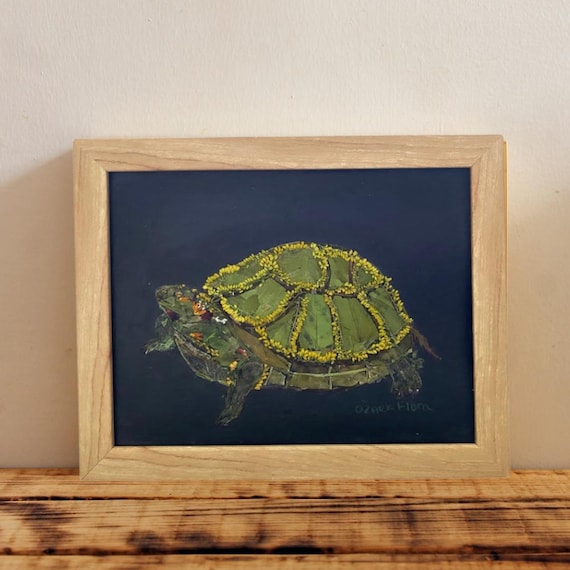 Turtle Wall Art | Pressed Flower Decor | Original Handmade Artwork | Wall Decor |