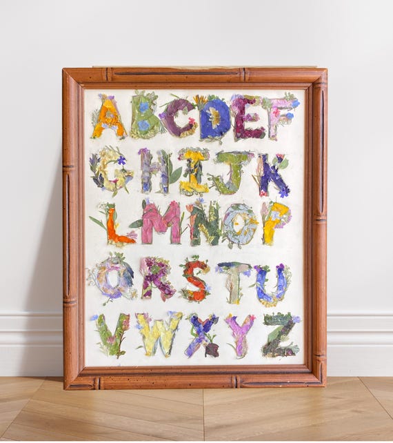 Real Pressed Flower Art | Baby Nursery Decor | Alphabet Wall Art | Handmade | Wall Decor |