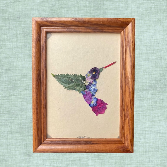 Made to Order | Pressed Flower Hummingbird | Handmade Gifts | Framed Pressed Flowers
