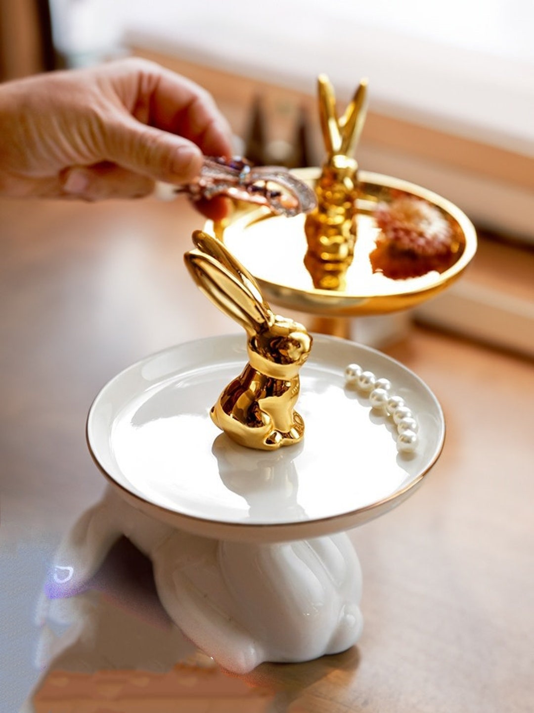 Tall Rabbit Ring Holder Tray Cute Animal Jewelry Holder Etsy