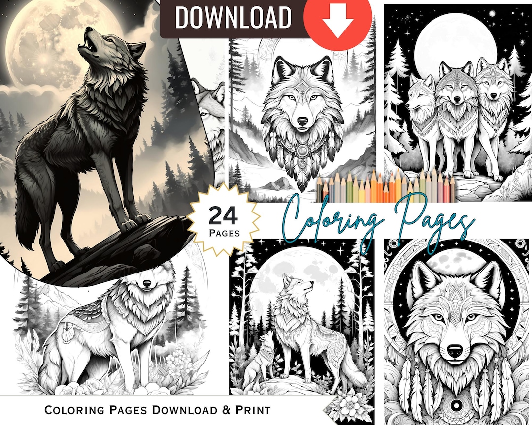 24 Wolf Coloring Pages – Printable Adult Coloring Book | Spirit Animal ...