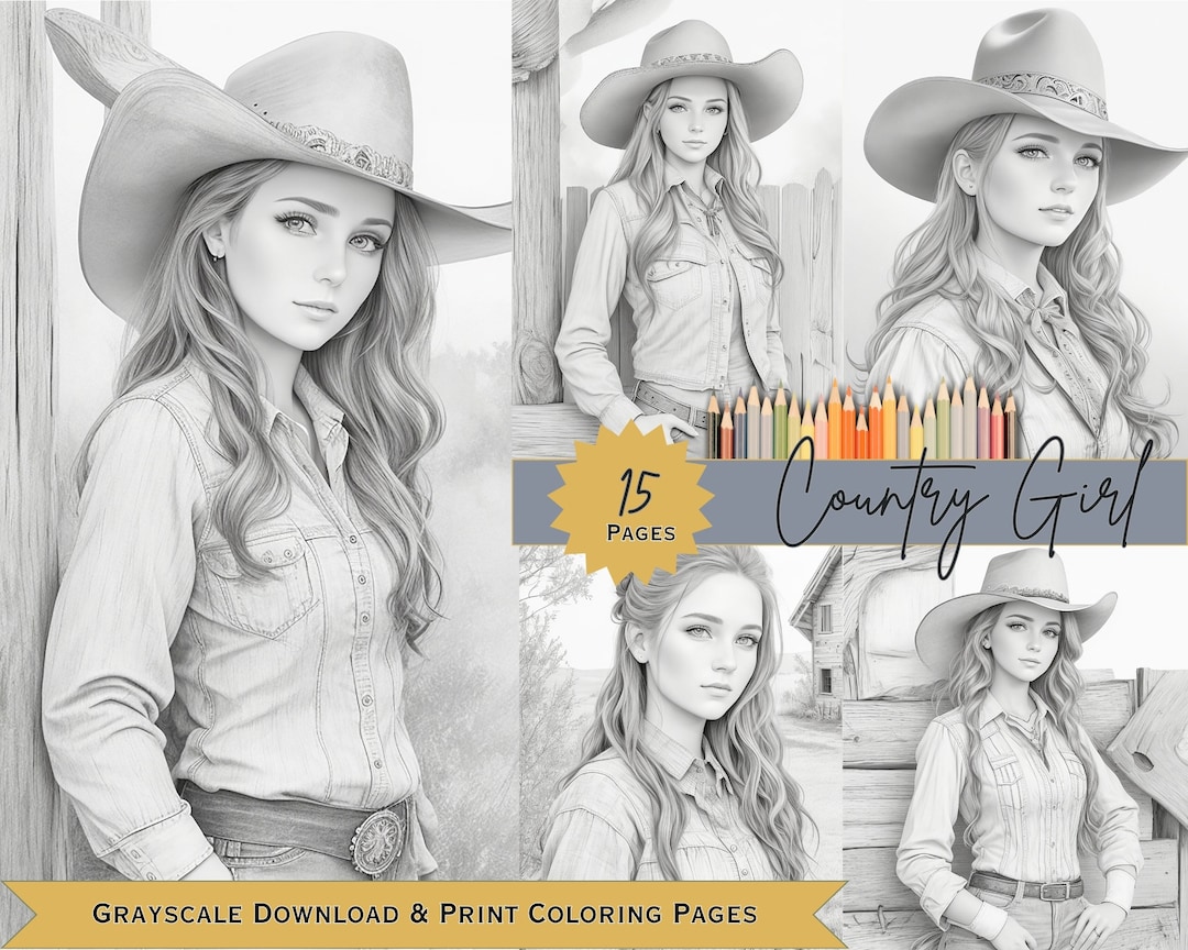 Digital Art Country Girl Coloring Book - Instant Download -beautiful ...