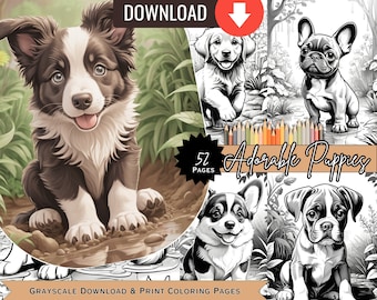 Printable Adorable Puppies Digital Coloring Book | Instant Download and Print | Experience Pure Cuteness