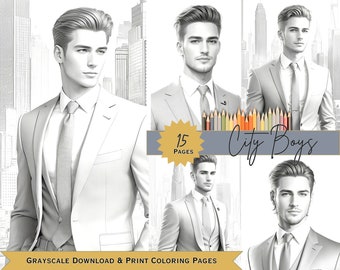 PDF Book Boyfriend Charming Handsome Sexy Men City Coloring Book Instant Download Grayscale Printable Adult Relaxing Romance Smut Reader