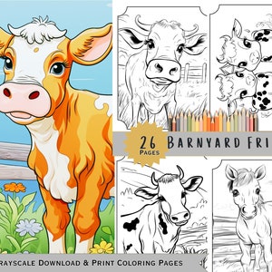 Digital Art Cute Animal Cow Barnyard Friends Kids Coloring Book Pages Digital Instant Download Printable Farm Animals Coloring Pages