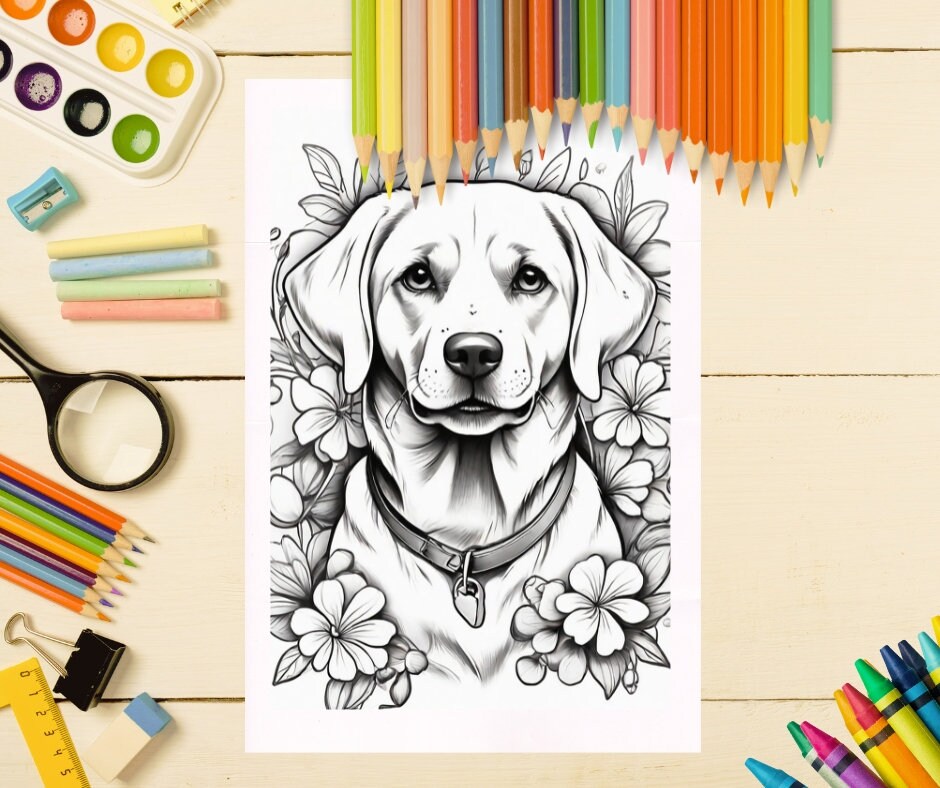 Digital Art Dog Coloring Book Instant Download and Print for All Ages ...