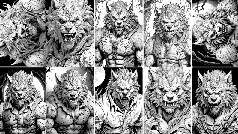 Horror Digital Printable Art Werewolf Digital Coloring Book Pages ...