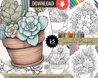 Digital målarbok med botaniska suckulenter | Direkt nedladdning och utskrift | Koppla av med naturinspirerade målarbilder