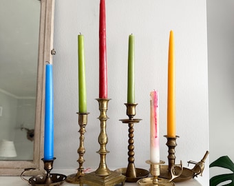 Assortment of Vintage Brass Candlestick Holders, Mix and Match Taper Holders