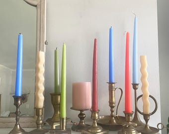 Assortment of Vintage Brass Candlestick Holders, Mix and Match Taper Holders