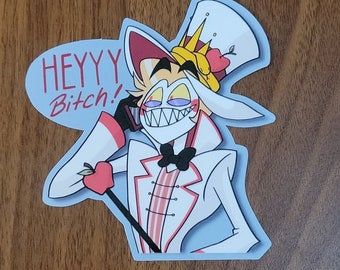 Heyyy Bitch Lucifer Sticker | Hazbin Hotel Sticker | Gloss Sticker | Lucifer Morningstar Fanart