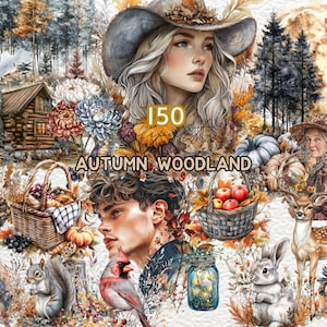 Happy Fall Clipart | Autumn Woodland | Woodland Animal | Autumn Clipart | Baby Animal Clipart| Nursery Decor | Autumn Sign | Autumn Leaves