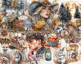 Happy Fall Clipart | Autumn Woodland | Woodland Animal | Autumn Clipart | Baby Animal Clipart| Nursery Decor | Autumn Sign | Autumn Leaves