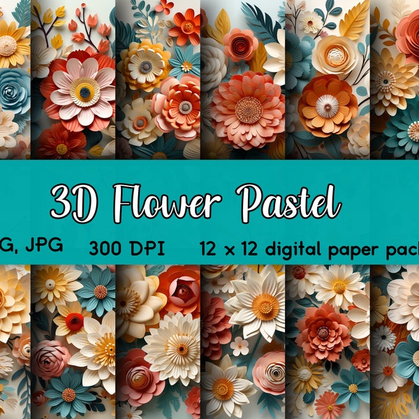 3D Flower Sublimation | Digital Background | Seamless Pattern | Commercial Use | Floral Digital Paper | 3D Flower Pattern | 3D Flower Medley