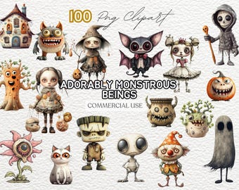 Grotesque Clipart, Adorably Monstrous Beings, Cute Monsters Graphics Collection, Adorable Monsters Illustrations, Cute Monster Clipart