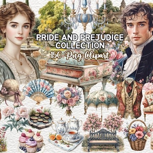 Watercolor Pride and Prejudice Clipart Set | Watercolor Jane Austen Art | Regency Era Digital Graphics | Regency Wedding Invitations