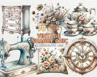 Watercolor Vintage Shabby Chic Clipart, Watercolor Sewing Clipart,  Cottagecore Clipart Png, Printable Art Vintage Watercolor