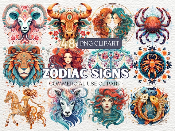 Watercolor Zodiac Signs Clipart, Horoscope Png Bundle, Zodiac Signs Clipart Png, Astrology Gift, Astrology Clipart Set, Celestial Zodiac Art