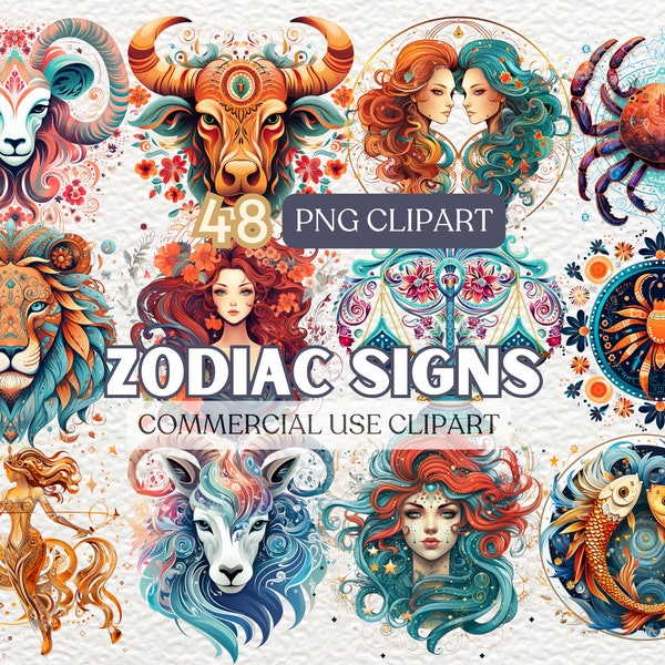 Watercolor Zodiac Signs Clipart, Horoscope Png Bundle, Zodiac Signs Clipart Png, Astrology Gift, Astrology Clipart Set, Celestial Zodiac Art