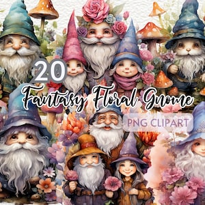 Watercolor Floral Gnome Clipart, Whimsical Watercolor Gnome, Gnome Graphic,Gnome png, Gnome Clipart,Gnome Pattern, Fantasy Gnome Art,300 DPI