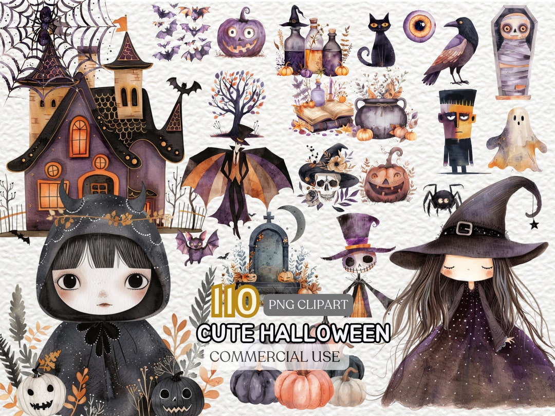 Happy Halloween Clipart | Watercolor Cute Halloween Collection Clipart ...