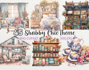 Junk Journal, Watercolor Shabby Chic Clipart, Flower Prints, Digital Paper, Instant Download, Flower Art, Big Bundle Shabby Chic Journal