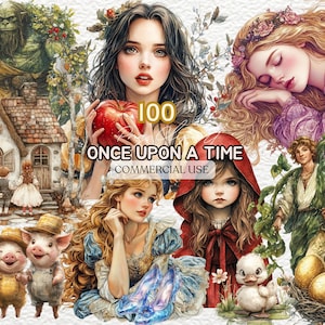 Enchanting Fairy Tale Clipart Bundle - Cinderella, Snow White, Sleeping Beauty, Classic Characters, Fantasy Theme, Instant Download