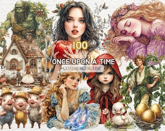 Enchanting Fairy Tale Clipart Bundle - Cinderella, Snow White, Sleeping Beauty, Classic Characters, Fantasy Theme, Instant Download