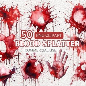 Watercolor Blood Splash Clipart, Blood Png, Blood Splatter  Bundle, Bloody Hand png, Crime Scene, Blood Splatter Sublimation, Blood Clipart