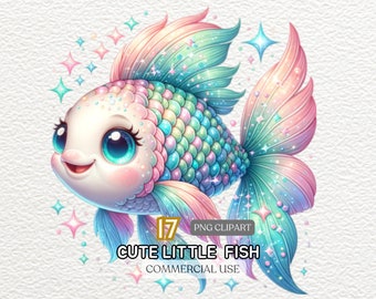 Schattige kleine vis-clipart | Vissen, png | Clipart zeedieren | Vis aquarel clipart | Oceaan illustraties |