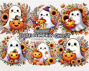Cute Ghost Clipart | Cute Halloween Clipart | Halloween Ghost Png | Bat Png  | Spooky Ghost | Halloween Clipart |