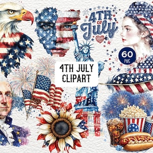 4th of July Clipart Bundle, Patriotic PNG, Independence Day Digital Art, Red White Blue Graphics, American Flags, USA Patriotic PNG