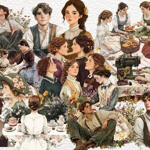 Colección Mujercita, PNG inspirado en novela clásica, Clipart de Mujercita de Louisa May Alcott, Mujercita vintage, Mujercita clásica imagen 2