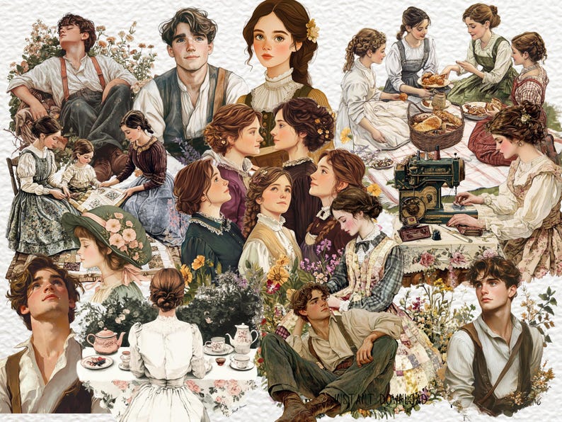 Colección Mujercita, PNG inspirado en novela clásica, Clipart de Mujercita de Louisa May Alcott, Mujercita vintage, Mujercita clásica imagen 2