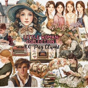 Colección Mujercita, PNG inspirado en novela clásica, Clipart de Mujercita de Louisa May Alcott, Mujercita vintage, Mujercita clásica