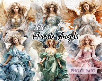 Miracle Angels Clipart, Angelic Watercolor Clipart , Whimsical Miracle Angel Illustrations, Heavenly Angel Art, Angelic Magic Art, Angel png