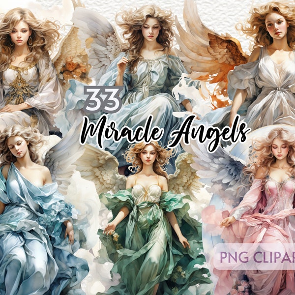 Miracle Angels Clipart, Angelic Watercolor Clipart , Whimsical Miracle Angel Illustrations, Heavenly Angel Art, Angelic Magic Art, Angel png