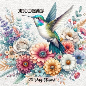 Watercolor Hummingbird Clipart, Charming Hummingbird Clipart, Artistic Watercolor Hummingbird, Elegant Watercolor Hummingbird Clipart