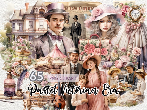 Victorian Clipart, Victorian Era Png Bundle, Retro Child Series, Antique Maiden Art, Old Fashioned Lass Themes, Commercial Use, Paper Crafts