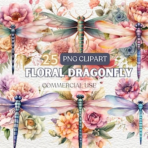 Watercolor Dragonfly Clipart, Watercolor Dragonfly Png, Junk Journals, Floral Dragonfly Illustrations, Whimsical Dragonfly Graphics