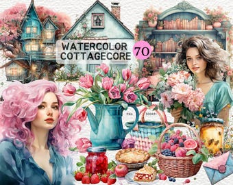 Cottagecore Watercolor Clipart, Vintage Floral Illustrations for Scrapbooking, Art for Nature Lovers Gift, Unique Gift for Art Enthusiasts